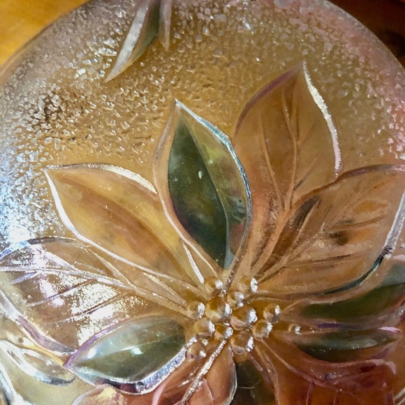 Glass Poinsettia Heart Shape Candy Dish Vintage Christmas Holiday Decor - Picture 7 of 8